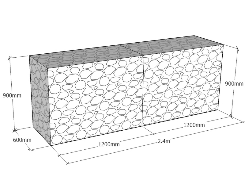 [GabRet2400-600-900-4.5] Retaining 2.4m L x 600mm Thick x 900mm Tall 4.5mm