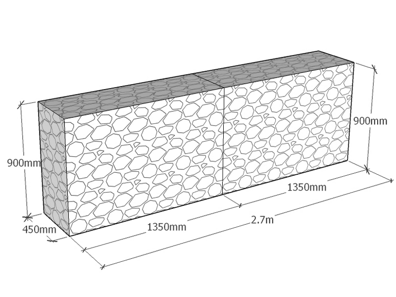 [GabRet2700-450-900-4.5] Retaining 2.7m L x 450mm Thick x 900mm Tall 4.5mm