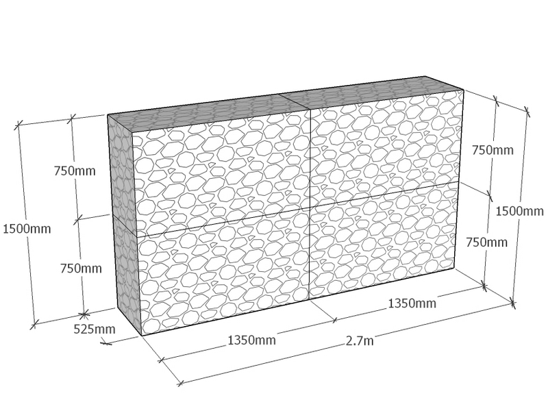[GabRet2700-525-1500-4.5] Retaining 2.7m L x 525mm Thick x 1500mm Tall 4.5mm