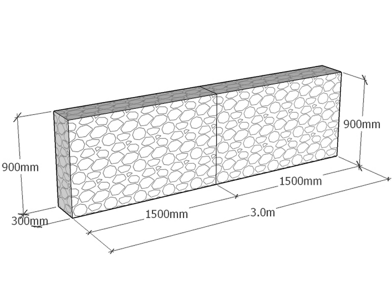 [GabRet3000-300-900-4.5] Retaining 3.0m L x 300mm Thick x 900mm Tall 4.5mm