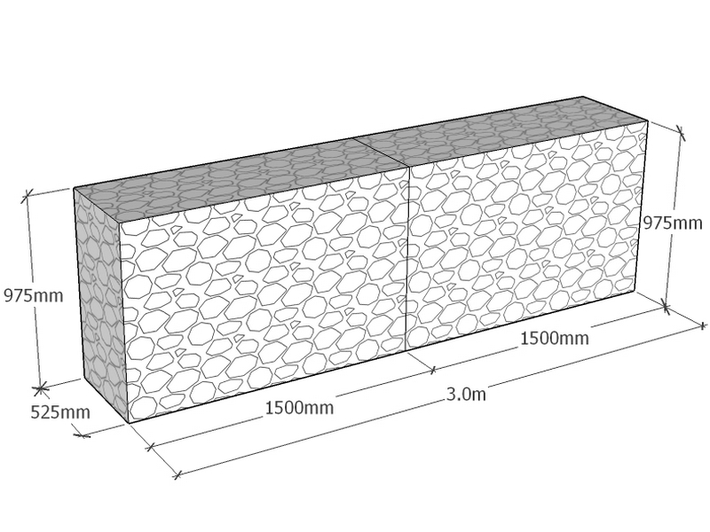 [GabRet3000-525-975-4.5] Retaining 3.0m L x 525mm Thick x 975mm Tall 4.5mm