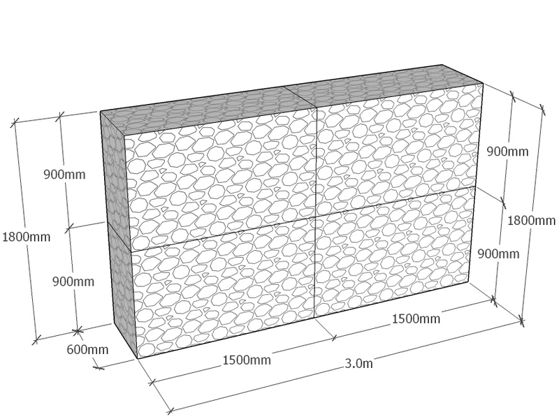 [GabRet3000-600-1800-4.5] Retaining 3.0m L x 600mm Thick x 1800mm Tall 4.5mm