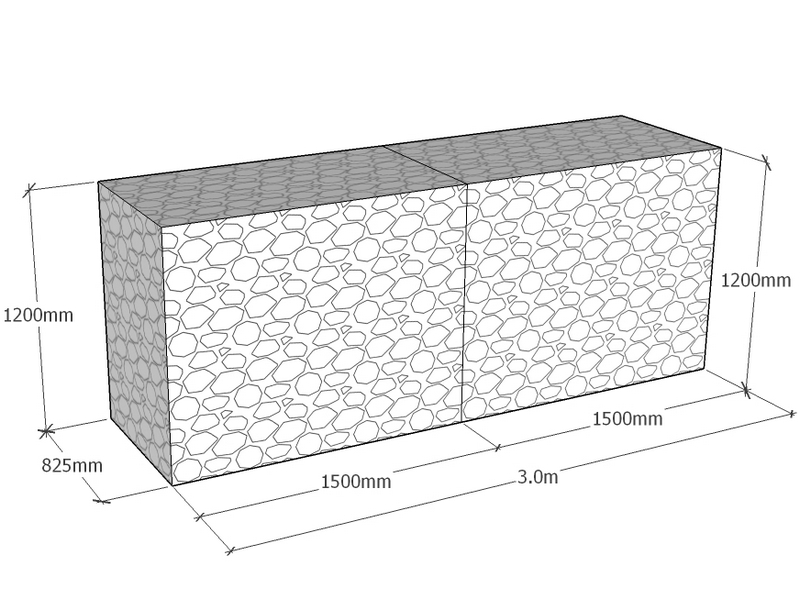 [GabRet3000-825-1200-4.5] Retaining 3.0m L x 825mm Thick x 1200mm Tall 4.5mm