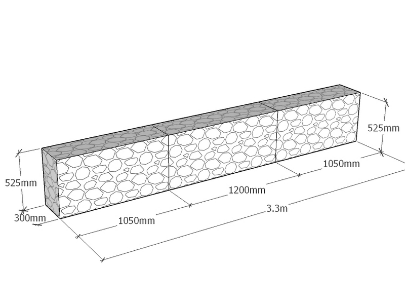 [GabRet3300-300-525-4.5] Retaining 3.3m L x 300mm Thick x 525mm Tall 4.5mm