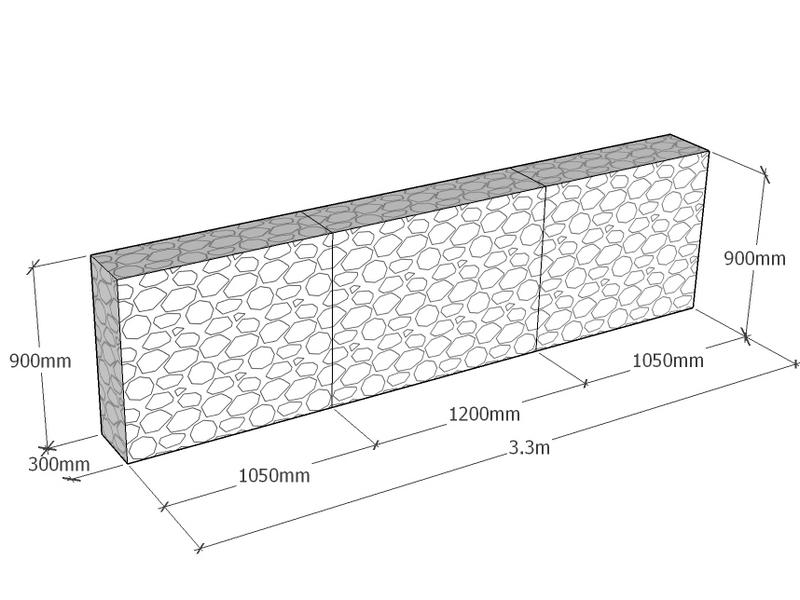 [GabRet3300-300-900-4.5] Retaining 3.3m L x 300mm Thick x 900mm Tall 4.5mm