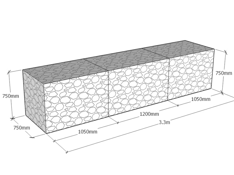 [GabRet3300-750-750-4.5] Retaining 3.3m L x 750mm Thick x 750mm Tall 4.5mm