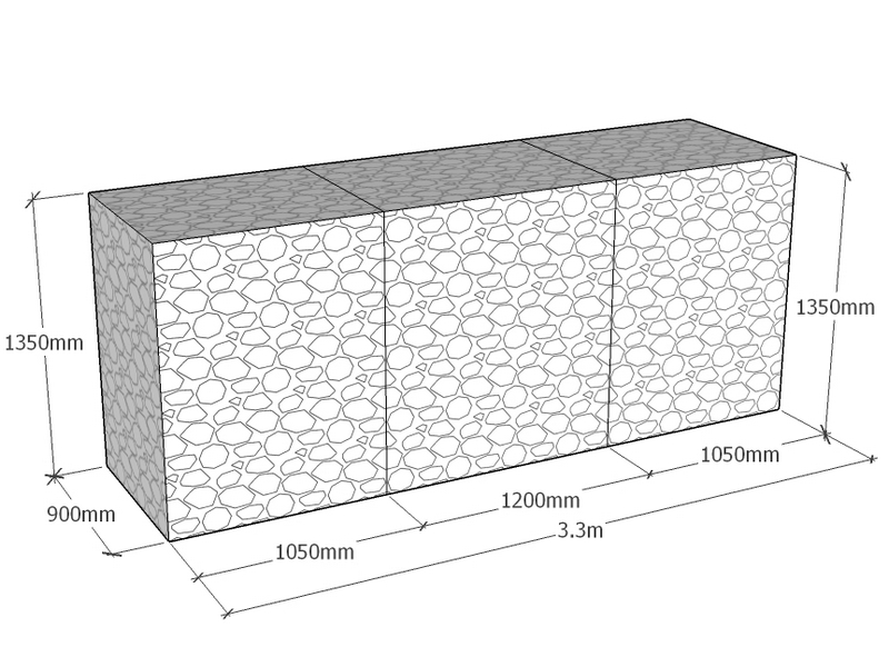 [GabRet3300-900-1350-4.5] Retaining 3.3m L x 900mm Thick x 1350mm Tall 4.5mm