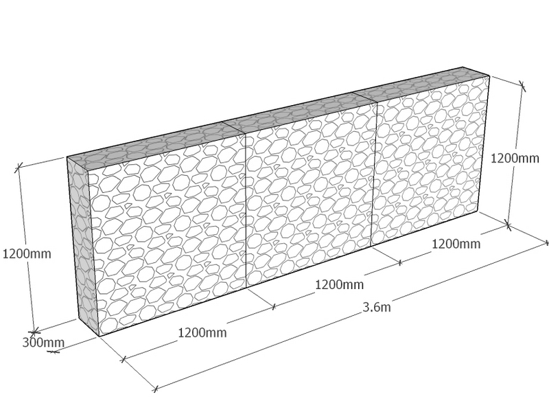 [GabRet3600-300-1200-4.5] Retaining 3.6m L x 300mm Thick x 1200mm Tall 4.5mm
