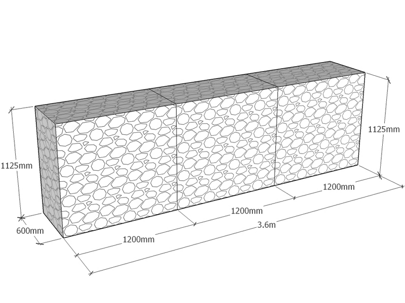 [GabRet3600-600-1125-4.5] Retaining 3.6m L x 600mm Thick x 1125mm Tall 4.5mm