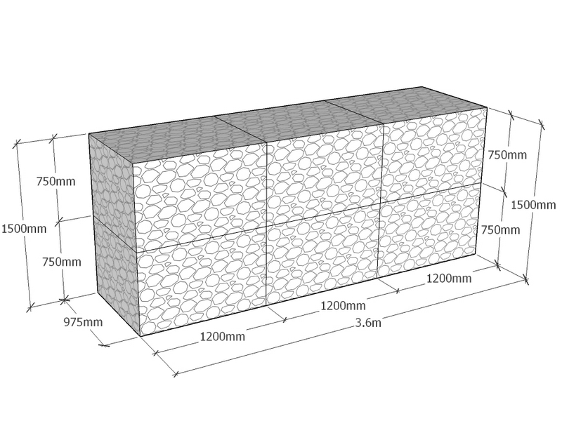 [GabRet3600-975-1500-4.5] Retaining 3.6m L x 975mm Thick x 1500mm Tall 4.5mm