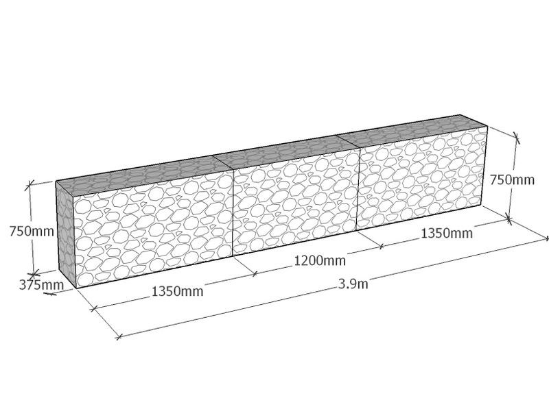 [GabRet3900-375-750-4.5] Retaining 3.9m L x 375mm Thick x 750mm Tall 4.5mm