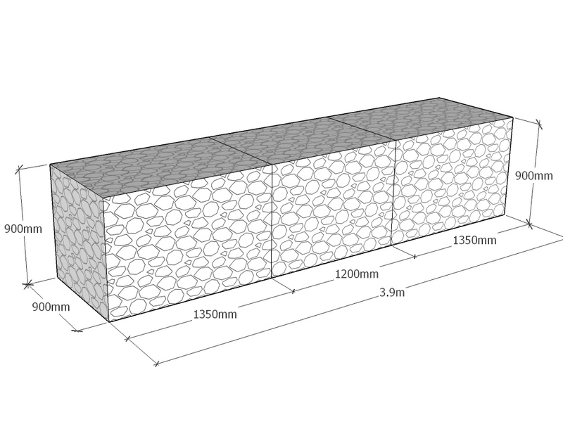[GabRet3900-900-900-4.5] Retaining 3.9m L x 900mm Thick x 900mm Tall 4.5mm