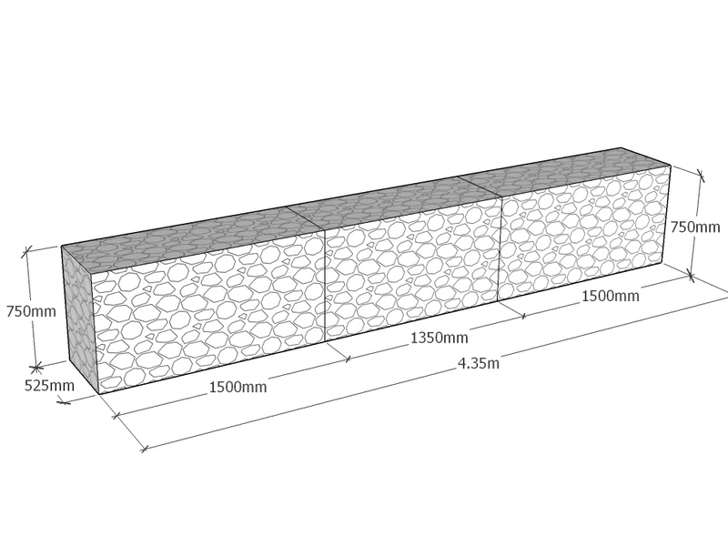 [GabRet4350-525-750-4.5] Retaining 4.35m L x 525mm Thick x 750mm Tall 4.5mm