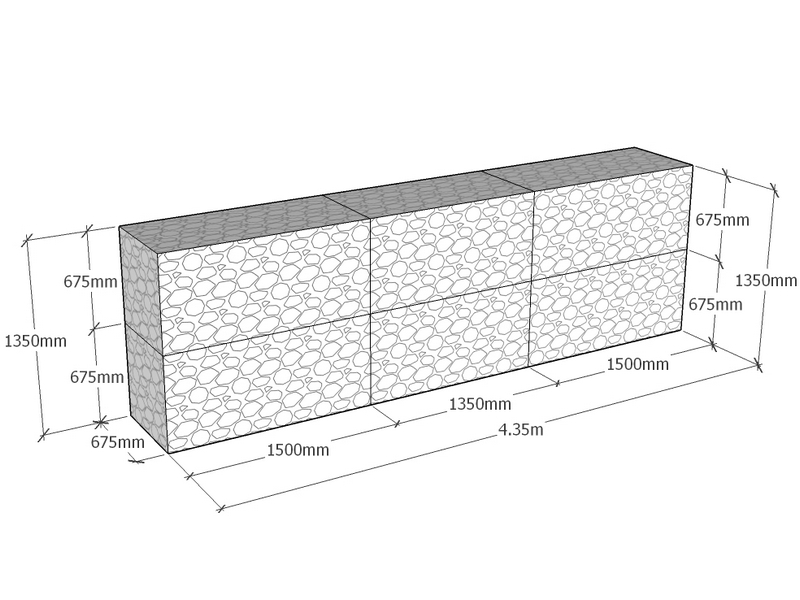 [GabRet4350-675-1350-4.5] Retaining 4.35m L x 675mm Thick x 1350mm Tall 4.5mm