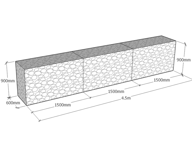 [GabRet4500-600-900-4.5] Retaining 4.5m L x 600mm Thick x 900mm Tall 4.5mm