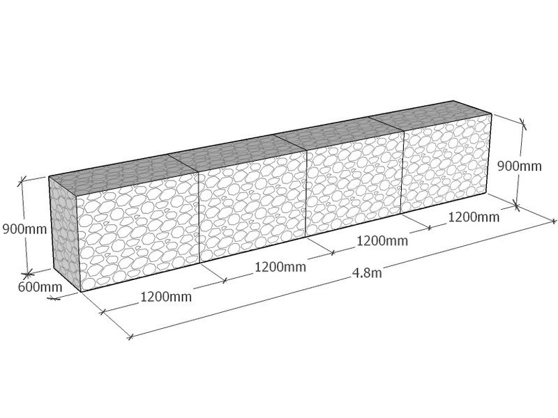 [GabRet4800-600-900-4.5] Retaining 4.8m L x 600mm thick x 900mm Tall 4.5mm