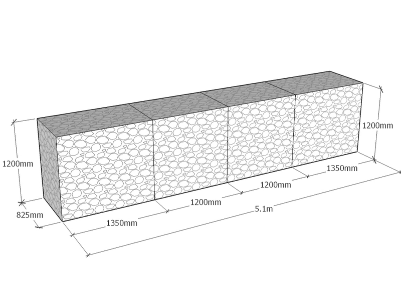 [GabRet5100-825-1200-4.5] Retaining 5.1m L x 825mm Thick x 1200mm Tall 4.5mm