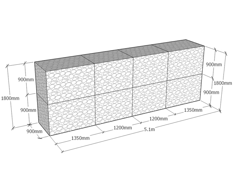 [GabRet5100-900-1800-4.5] Retaining 5.1m L x 900mm Thick x 1800mm Tall 4.5mm