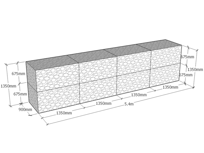 [GabRet5400-900-1350-4.5] Retaining 5.4m L x 900mm Thick x 1350mm Tall 4.5mm