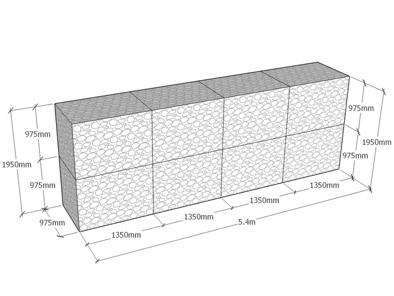 [GabRet5400-975-1950-4.5] Retaining 5.4m L x 975mm Thick x 1950mm Tall 4.5mm