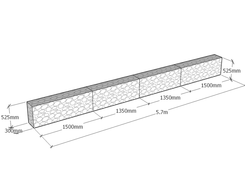 [GabRet5700-300-525-4.5] Retaining 5.7m L x 300mm Thick x 525mm Tall 4.5mm