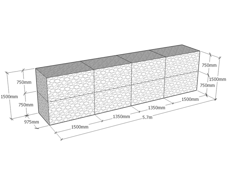 [GabRet5700-975-1500-4.5] Retaining 5.7m L x 975mm Thick x 1500mm Tall 4.5mm