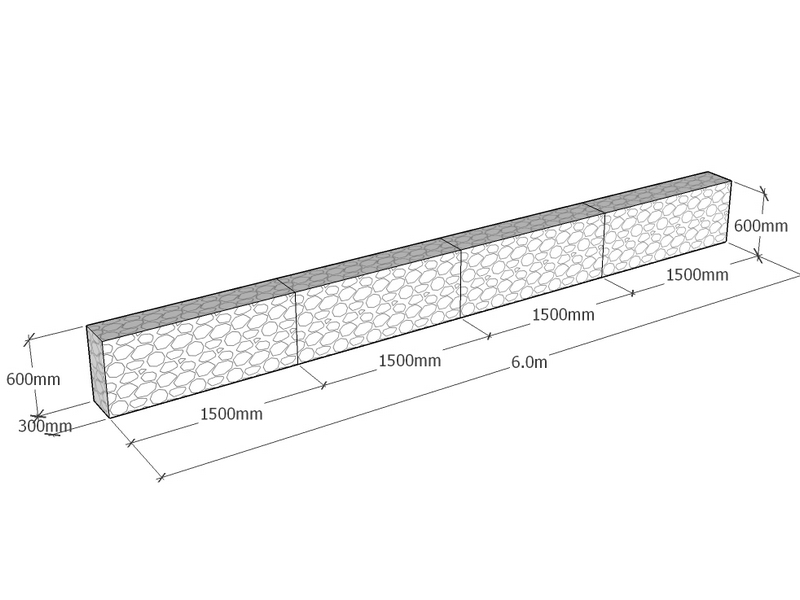 [GabRet6000-300-600-4.5] Retaining 6.0m L x 300mm Thick x 600mm Tall 4.5mm