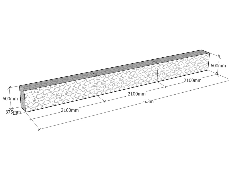 [GabRet6300-375-600-4.5] Retaining 6.3m L x 375mm Thick x 600mm Tall 4.5mm