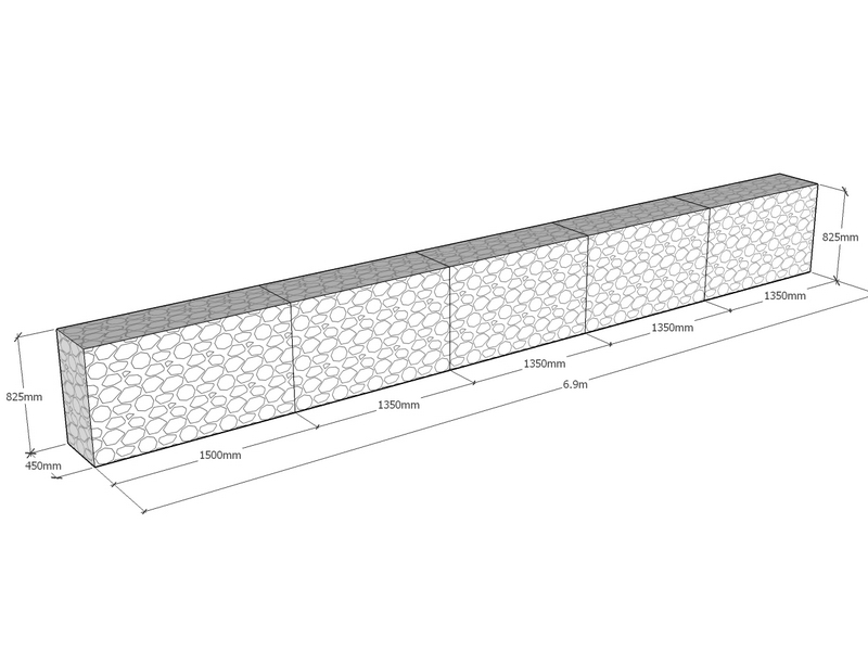 [GabRet6900-450-825-4.5] Retaining 6.9m L x 450mm Thick x 825mm Tall 4.5mm