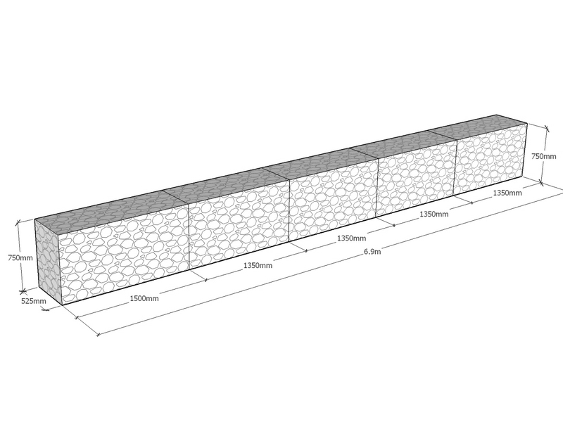 [GabRet6900-525-750-4.5] Retaining 6.9m L x 525mm Thick x 750mm Tall 4.5mm