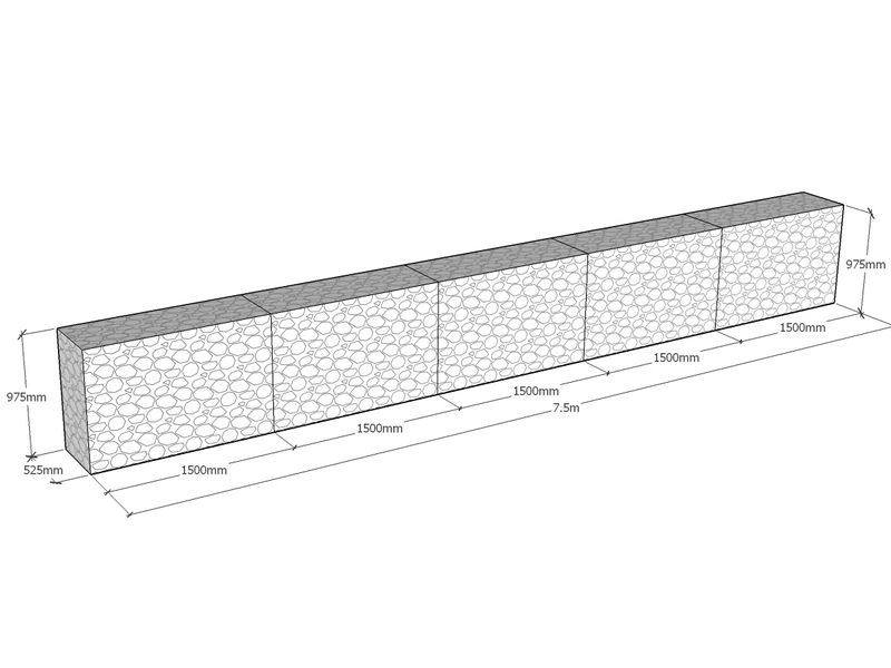 [GabRet7500-525-975-4.5] Retaining 7.5m L x 525mm Thick x 975mm Tall 4.5mm